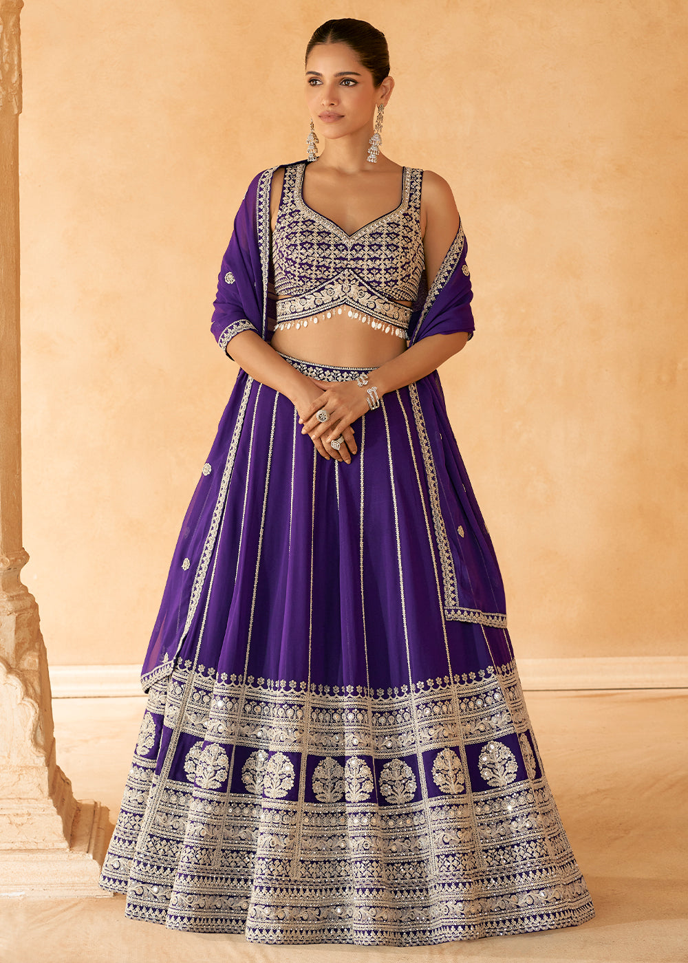 Grape Purple Ready to Wear Georgette Lehenga With  Embroidered work Front & Back