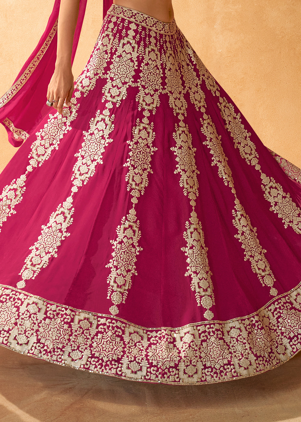 Hot Pink Ready to Wear Georgette Lehenga With  Embroidered work Front & Back