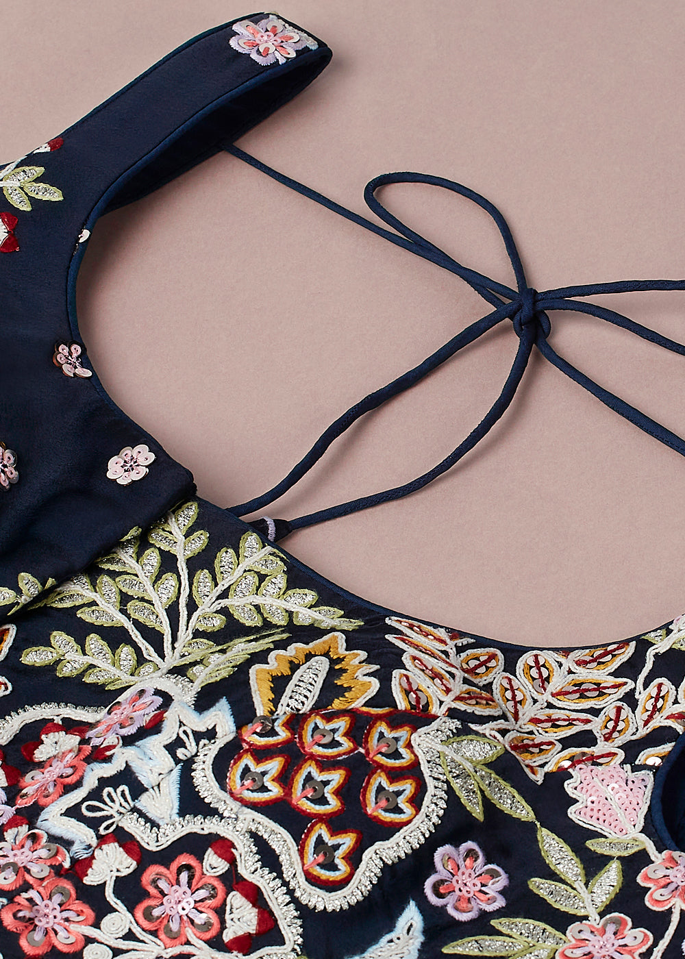 Denim Blue Georgette Lehenga Choli with Heavy Sequins & Coding Thread Embroidery work