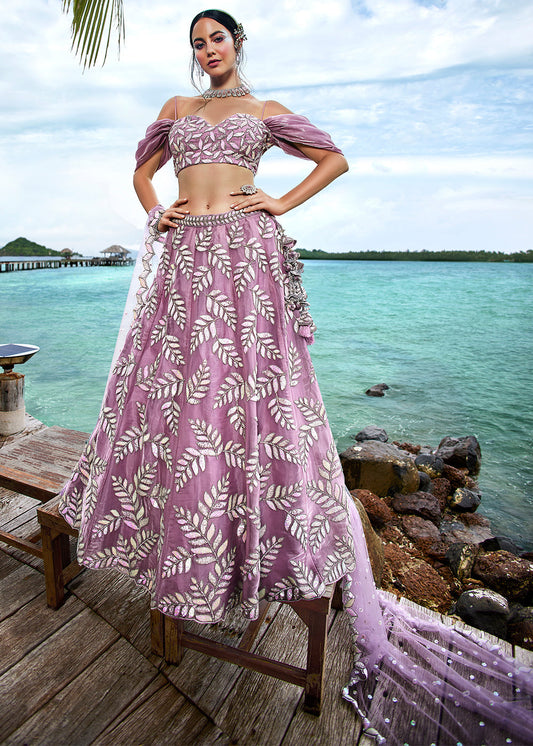 Mauve Purple Organza Lehenga Choli with Sequins,Coding,Moti & Zarkan work