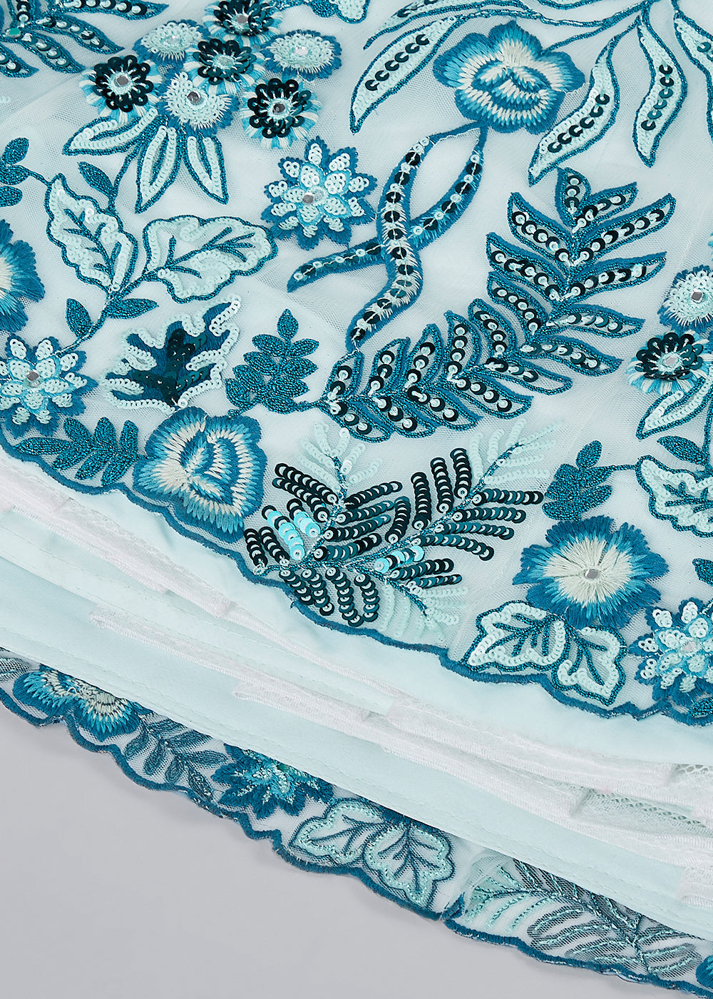 Shades Of Blue Net Lehenga Choli with Sequins,Mirror & Coding Thread Embroidery work