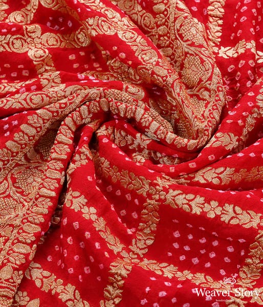 Handwoven Red Banarasi Bandhej Dupatta