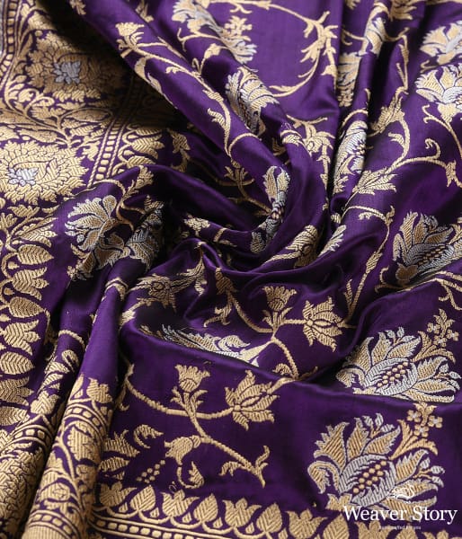 Handwoven Purple Kadhwa Jangla Dupatta with Sona Rupa Zari