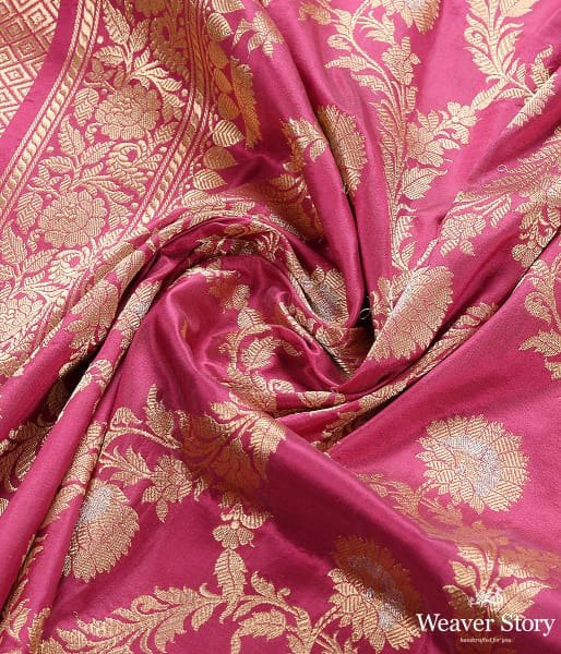 Handwoven Rose Pink Sona Rupa Kadhwa Jangla Dupatta