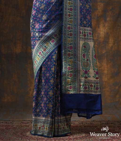 Handwoven Blue Meenakari Banarasi Patola Saree