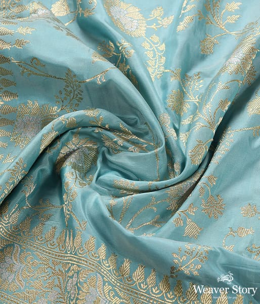 Handwoven Light Blue Kadhwa Jangla Dupatta with Sona Rupa Zari