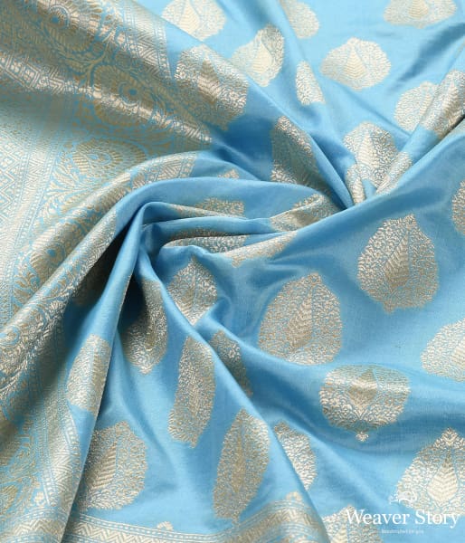 Handwoven Sky Blue Katan Silk Cutwork Booti Dupatta