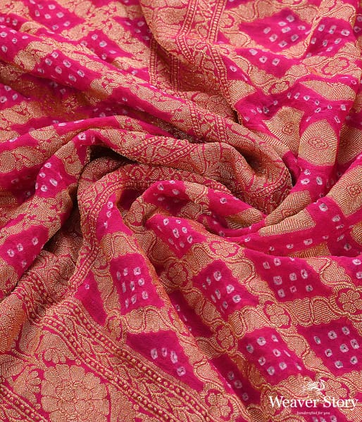 Handwoven Pink Banarasi Bandhej Dupatta