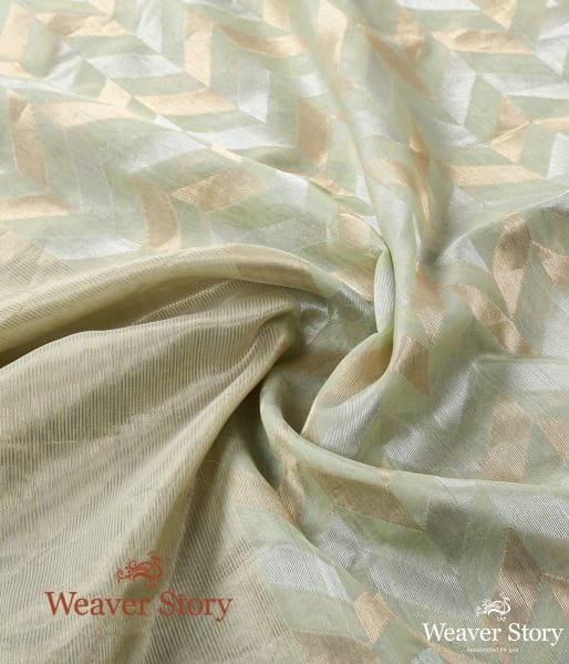 Handwoven Light Green Cotton Silk Chanderi Dupatta with Gold and Silver Zari