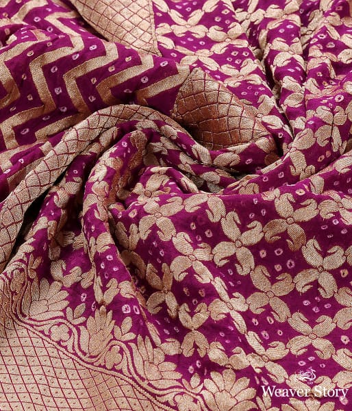 Handwoven Wine Banarasi Bandhej Dupatta