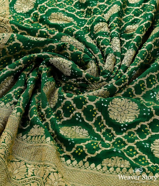 Handwoven Green Banarasi Bandhej Dupatta