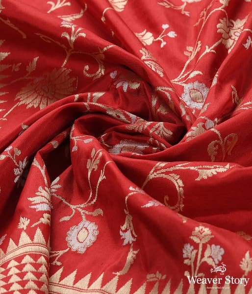 Handwoven Red Banarasi Cutwork Jangla Dupatta