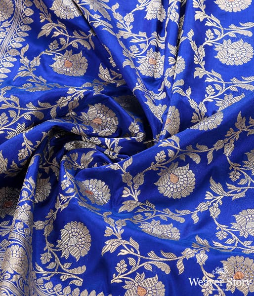 Handwoven Blue Sona Rupa Kadhwa Jangla Dupatta with Meenakari