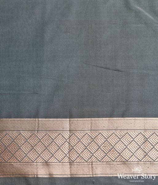 Handwoven Grey Cutwork Booti Saree with Yellow Selvedge