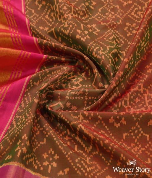 Handwoven Pink and Green dual tone single Ikat  Patola Duatta