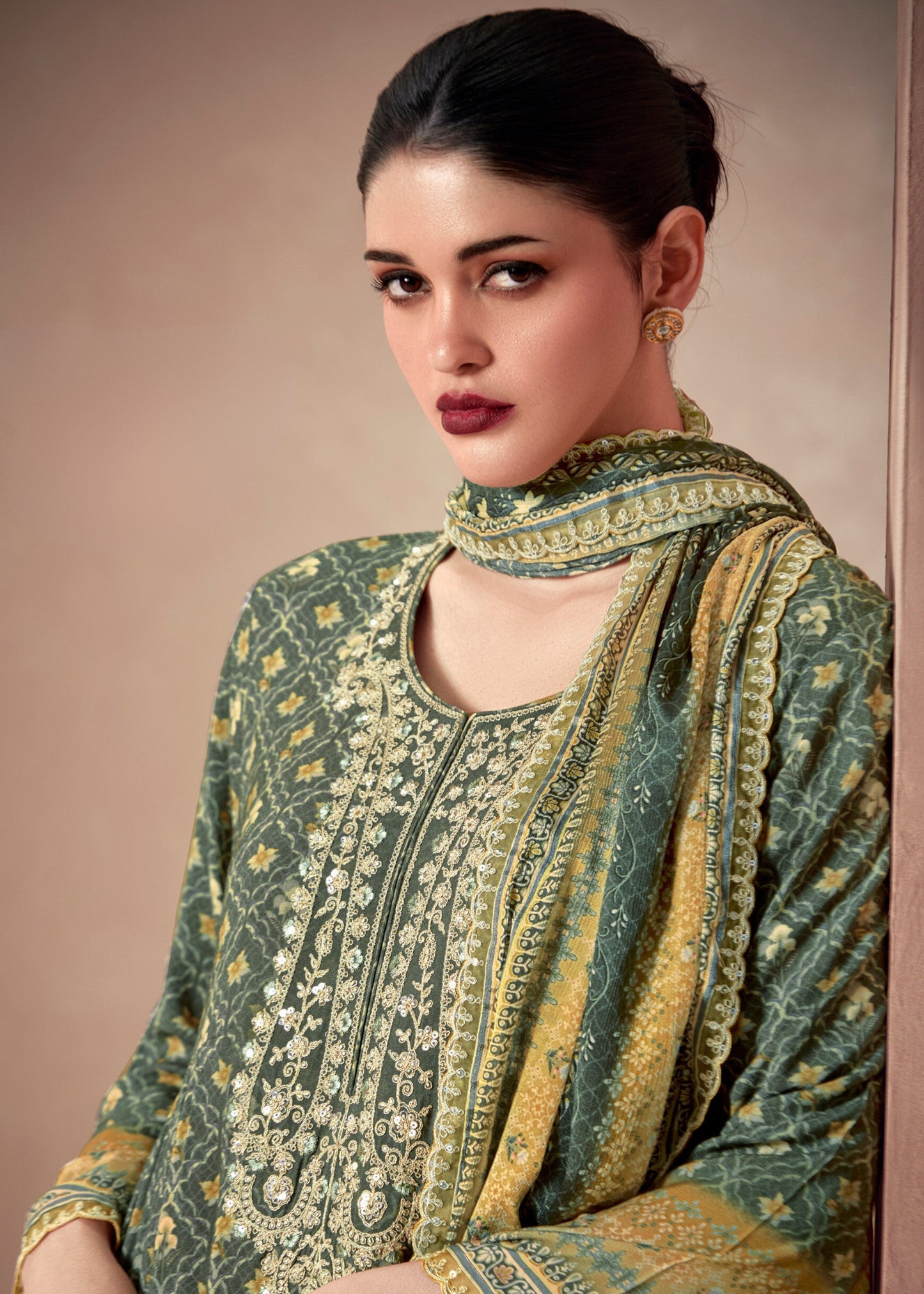 Green-Yellow Pure Muslin with Dori Embroidery Salwar Suit