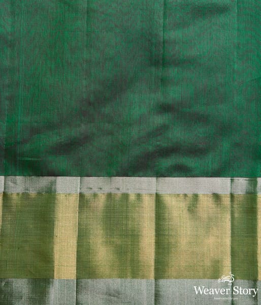 Handwoven Emerald Green Floral Boota With Chevron Gold Border