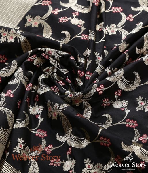 Handwoven Black Katan Silk Meenakari Jangla Dupatta