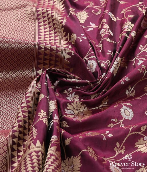 Handwoven Wine Banarasi Cutwork Jangla Dupatta