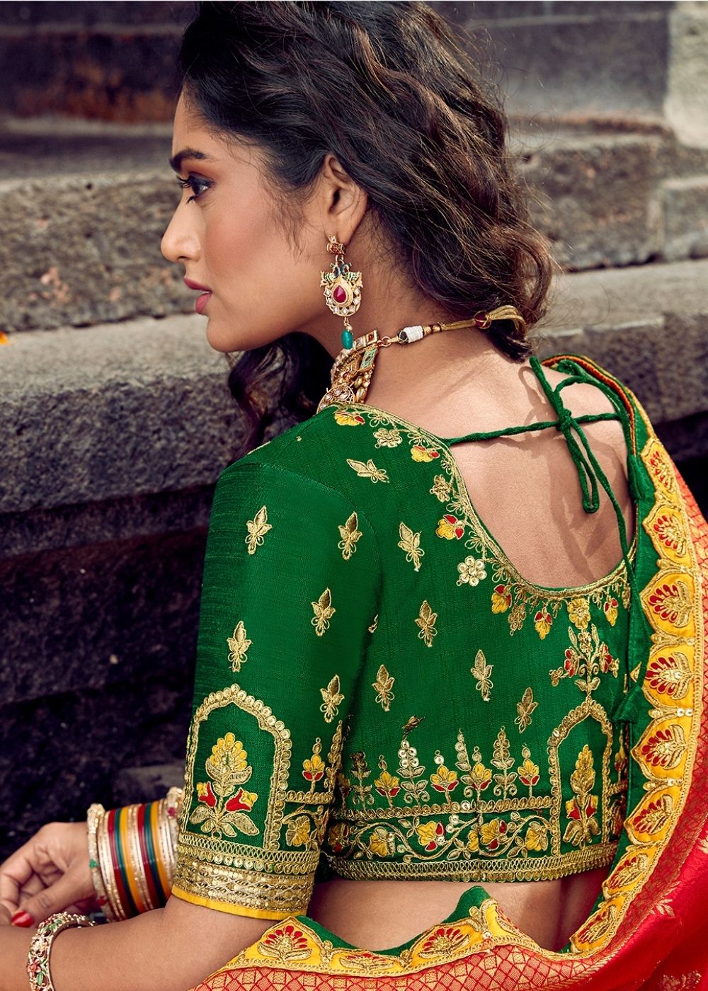 Yellow & Green Banarasi Kanjivaram Silk Lehenga