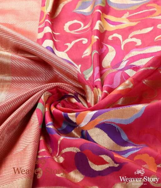 Handwoven Rani Pink Cutwork Kimkhab Dupatta with Meenakari
