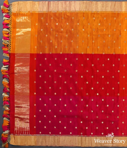 Red and Orange Dual Tone Dupatta in Katan Georgette with Asharfi Boota