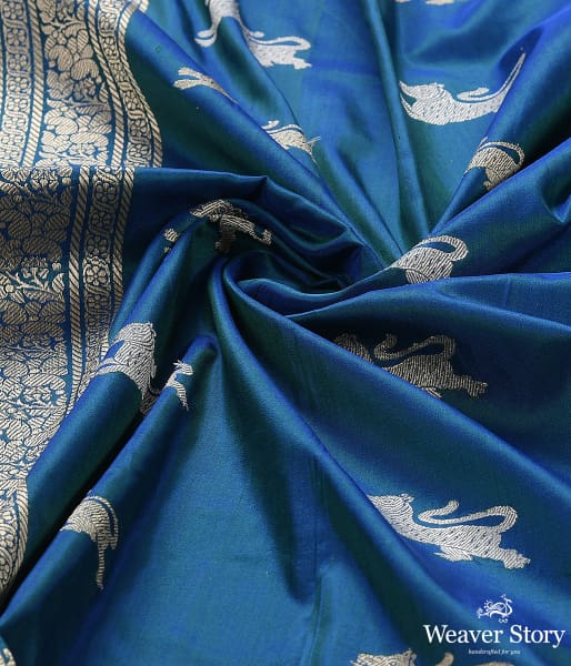 Handwoven Blue Banarasi Dupatta with Lion Motifs