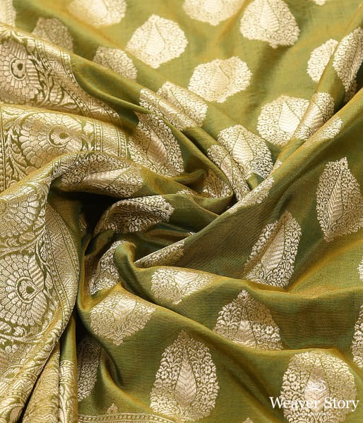 Handwoven Green Katan Silk Cutwork Booti Dupatta