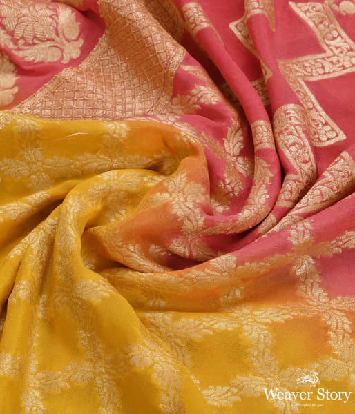 Handwoven Yellow and Pink Ombre Dyed Dupatta
