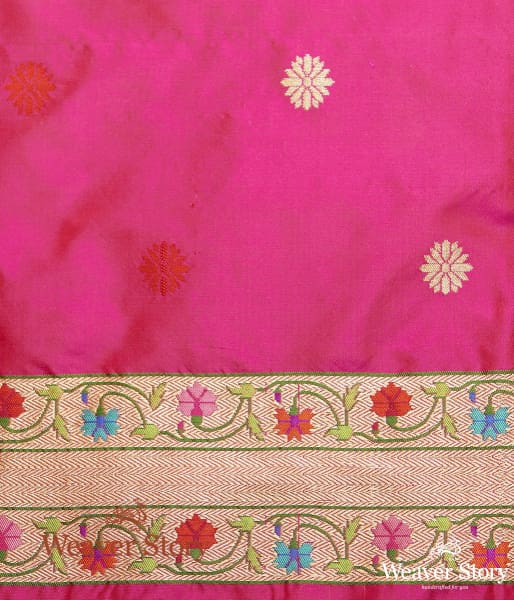 Handwoven Rani Pink with Meenakari, Konia, Real Zari Saree