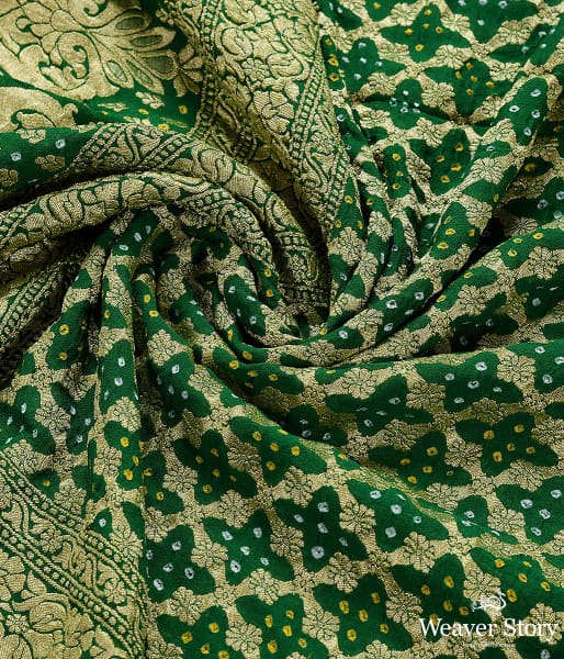 Handwoven Green Banarasi Bandhej Dupatta