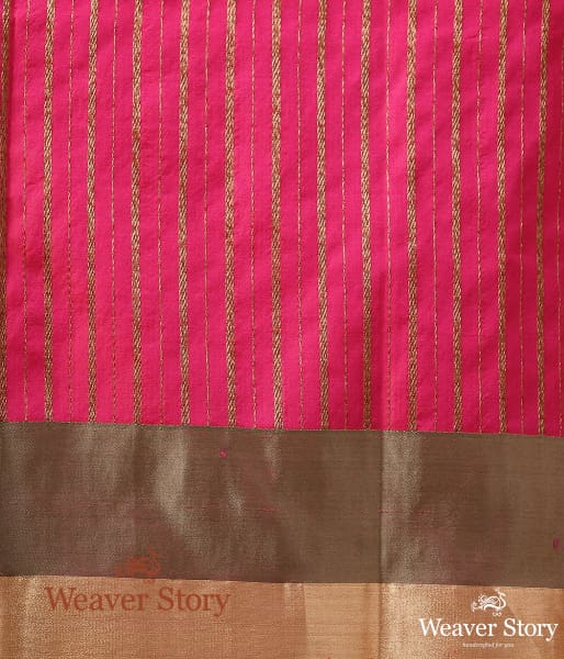 Handwoven Pink Katan Silk Banarasi Saree with Antique Zari Border