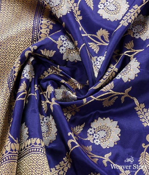 Handwoven Deep Blue Kadhwa Jangla Dupatta