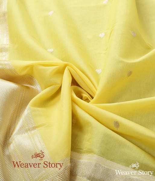 Handwoven Yellow Banarasi Cotton Kadhwa Booti Dupatta