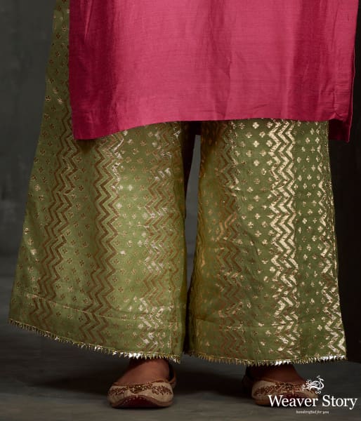 Hand embroidered munga silk kurta with zardozi detailing on the front and neck and sleeves