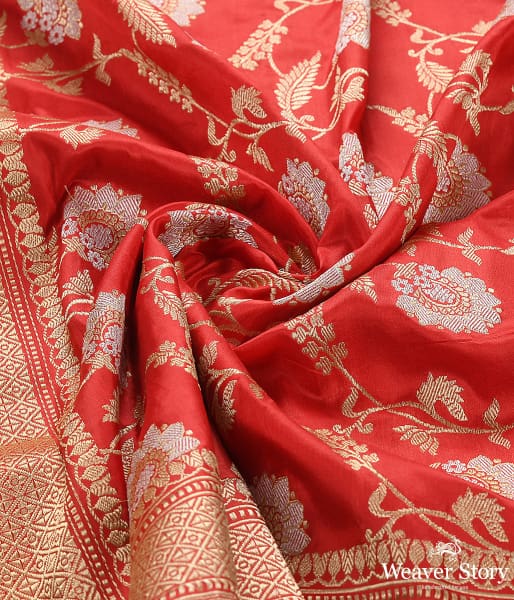 Handwoven Red Kadhwa Jangla Dupatta