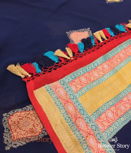 Handwoven Blue Georgette with Hand Painted Border