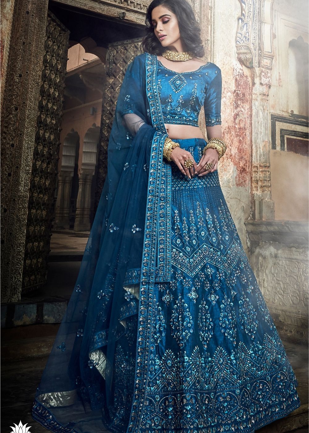 Cobalt Blue Art Silk Lehenga Choli with Thread, Zarkan, Zari and Sequins work (Pre-Order)