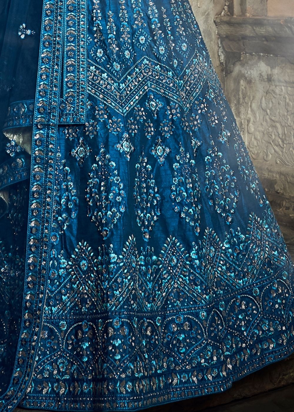 Cobalt Blue Art Silk Lehenga Choli with Thread, Zarkan, Zari and Sequins work (Pre-Order)