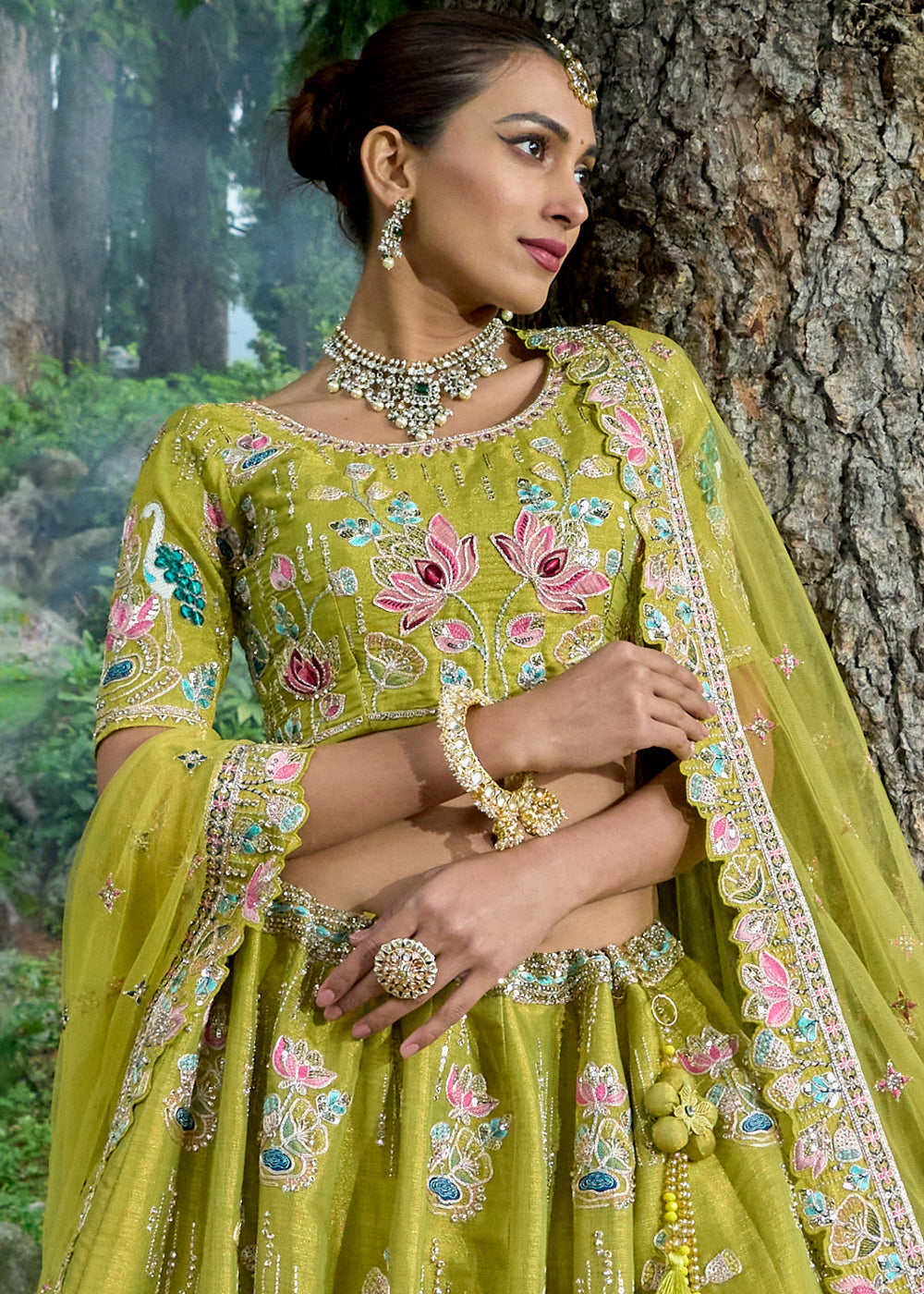 Sheen Green Tissue Silk Lehenga Choli With Heavy Embroidered Hand work: Wedding Edition