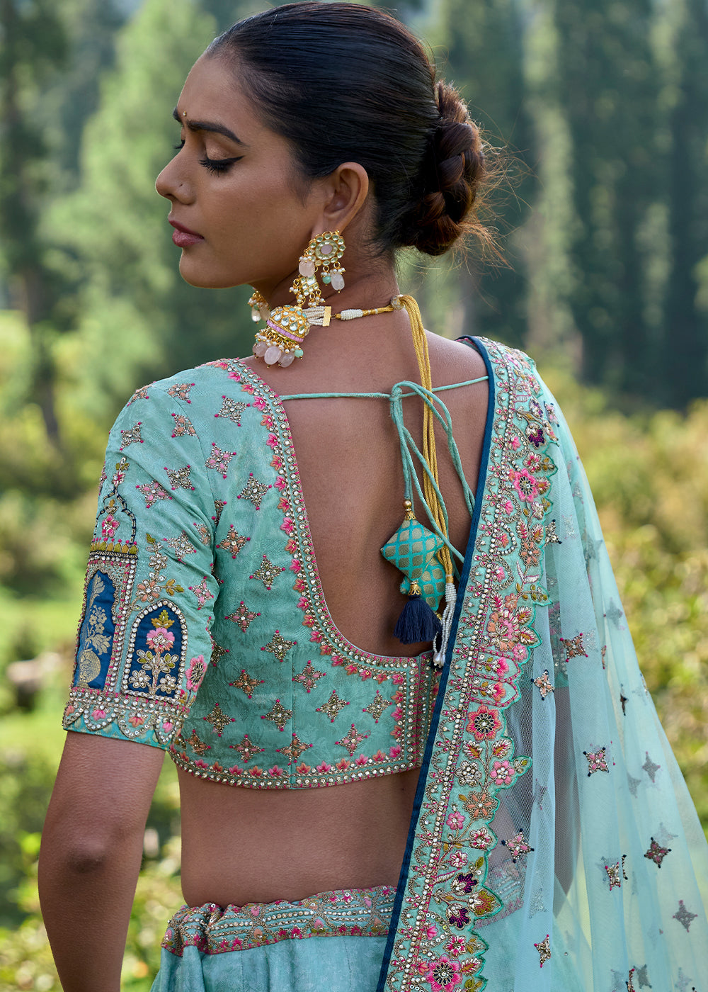 Shades Of Blue Banarasi Silk Lehenga Choli With Heavy Embroidered Hand work: (Pre-Order)