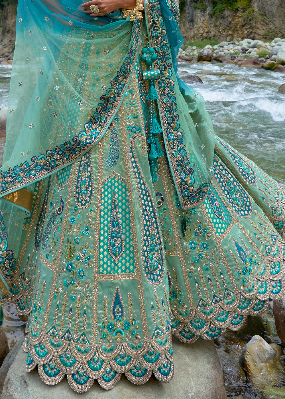 Shades Of Blue Banarasi Silk Lehenga Choli With Heavy Embroidered Hand work: (Pre-Order)