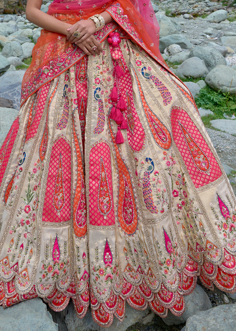 Pink & Light Brown Banarasi Silk Lehenga Choli With Heavy Embroidered Hand work: Wedding Edition