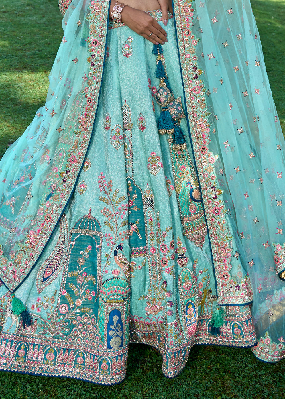 Aqua Blue Banarasi Silk Lehenga Choli With Heavy Embroidered Hand work: Wedding Edition