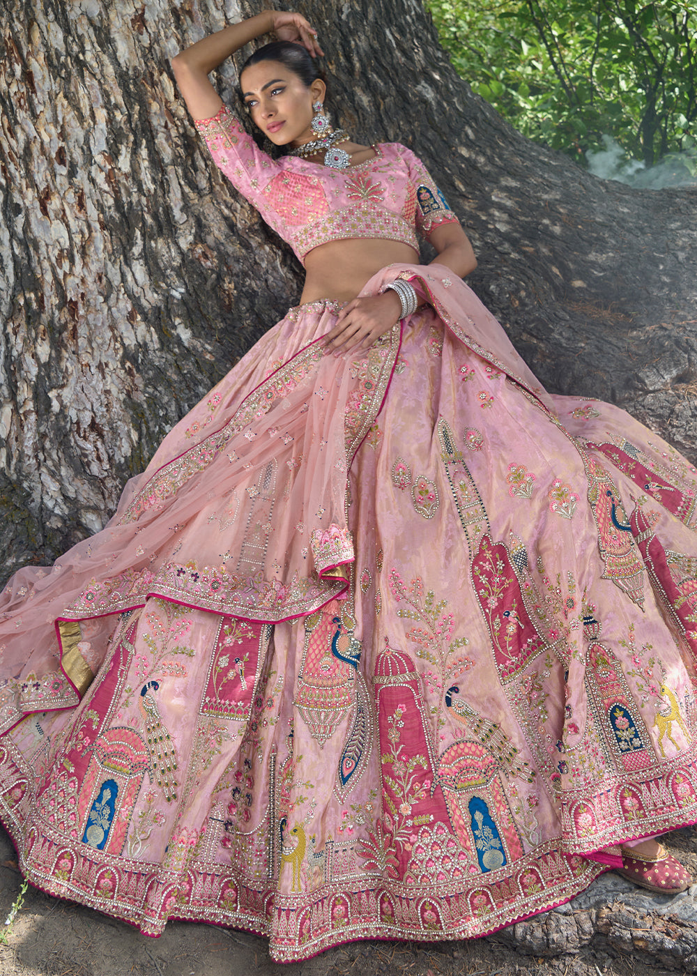 Vivid Pink Banarasi Silk Lehenga Choli With Heavy Embroidered Hand work: Wedding Edition