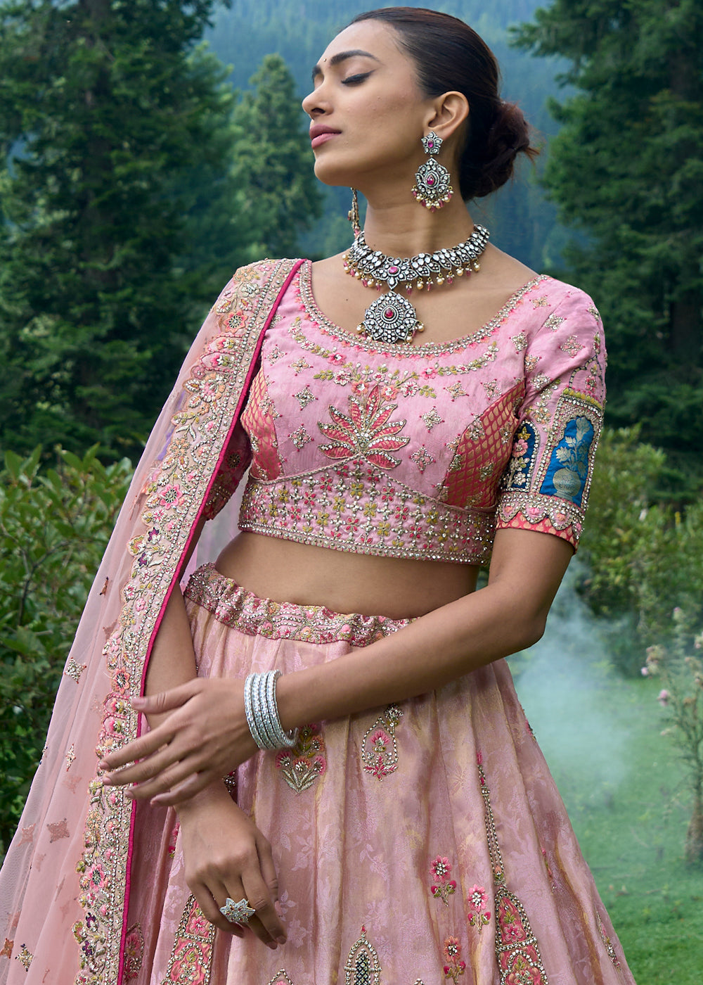 Vivid Pink Banarasi Silk Lehenga Choli With Heavy Embroidered Hand work: Wedding Edition