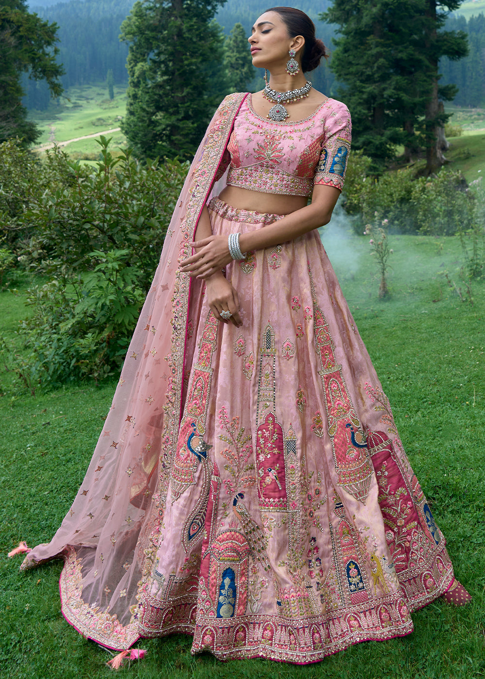 Vivid Pink Banarasi Silk Lehenga Choli With Heavy Embroidered Hand work: Wedding Edition