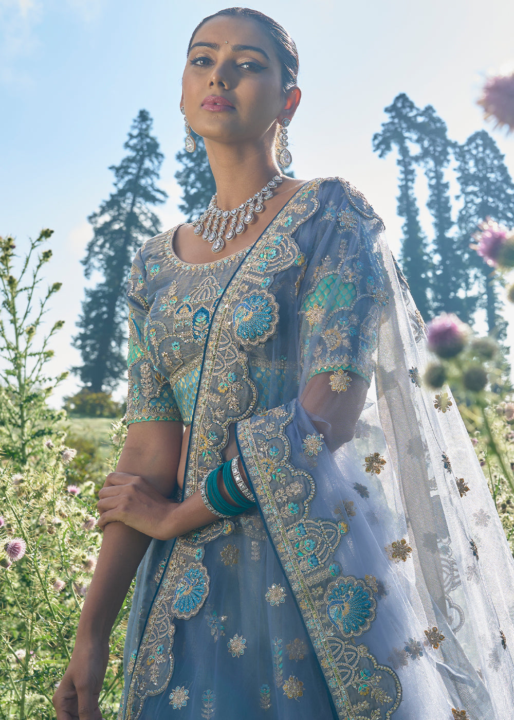 Elegant Grey Tissue Silk Lehenga Choli With Heavy Embroidered Hand work: Wedding Edition