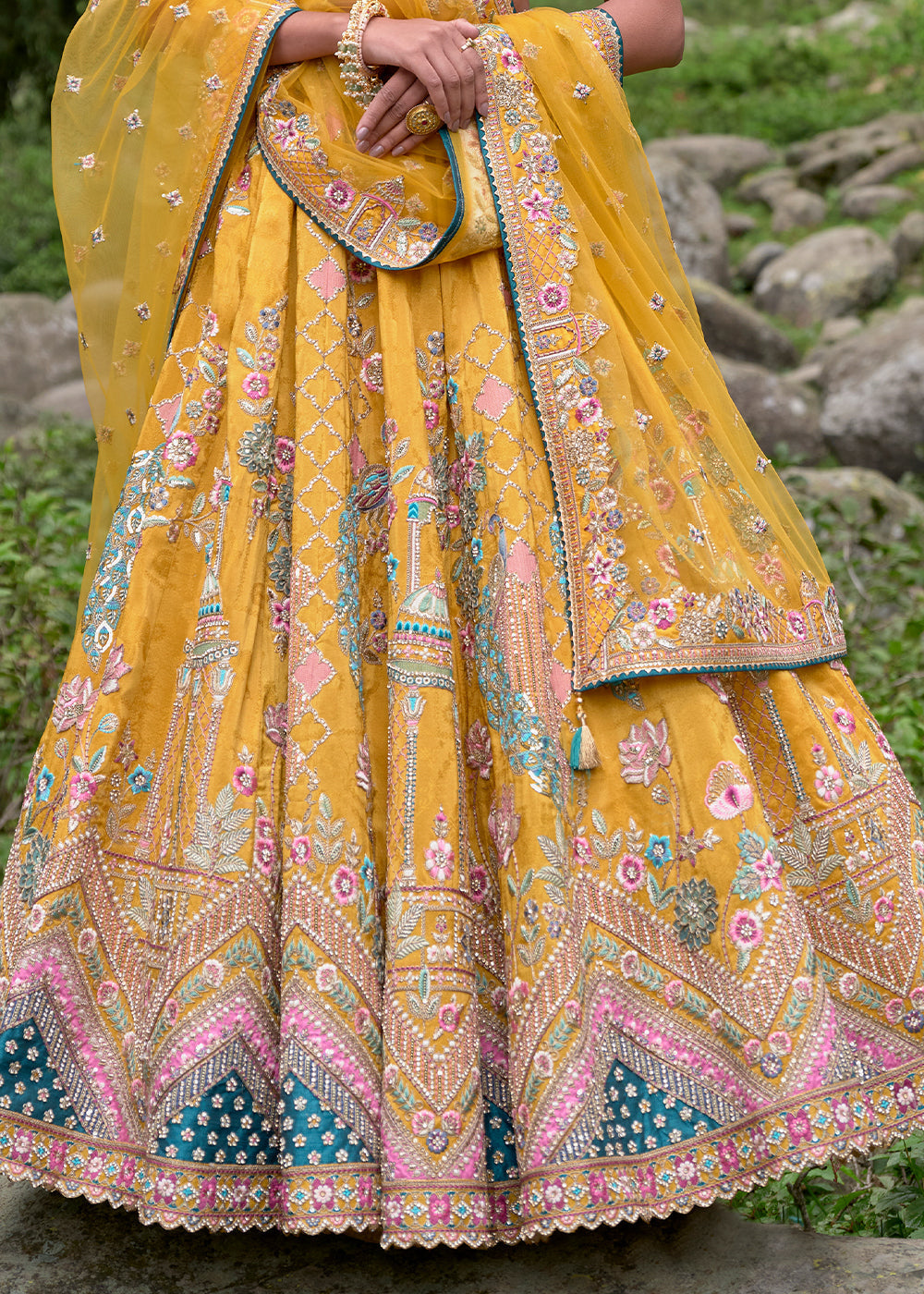 Light Mustard Yellow Viscose Silk Lehenga Choli With Heavy Embroidered Hand work: Wedding Edition