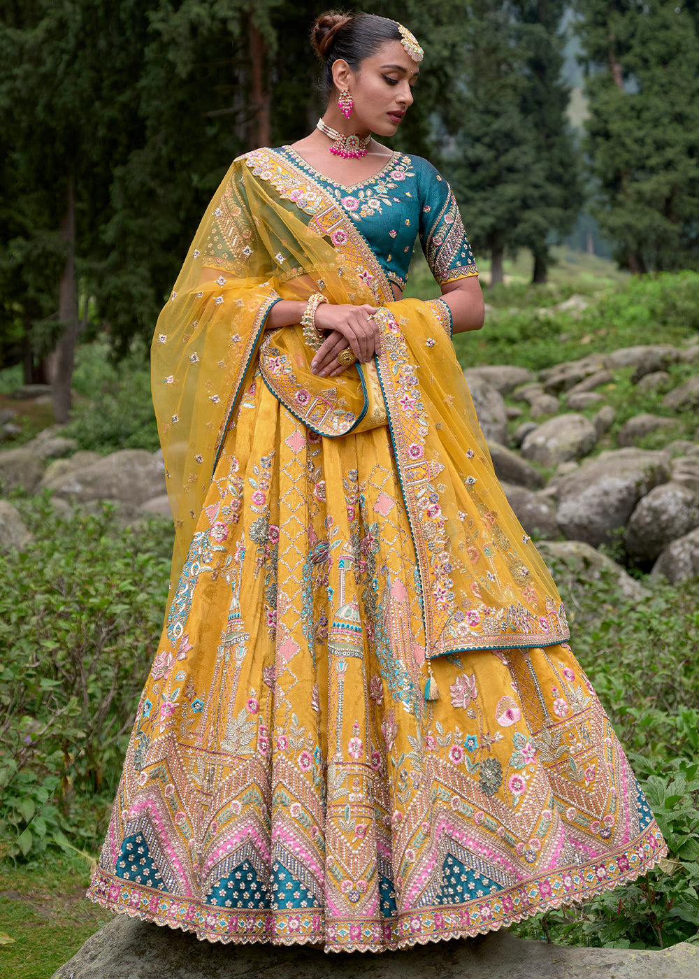 Light Mustard Yellow Viscose Silk Lehenga Choli With Heavy Embroidered Hand work: Wedding Edition